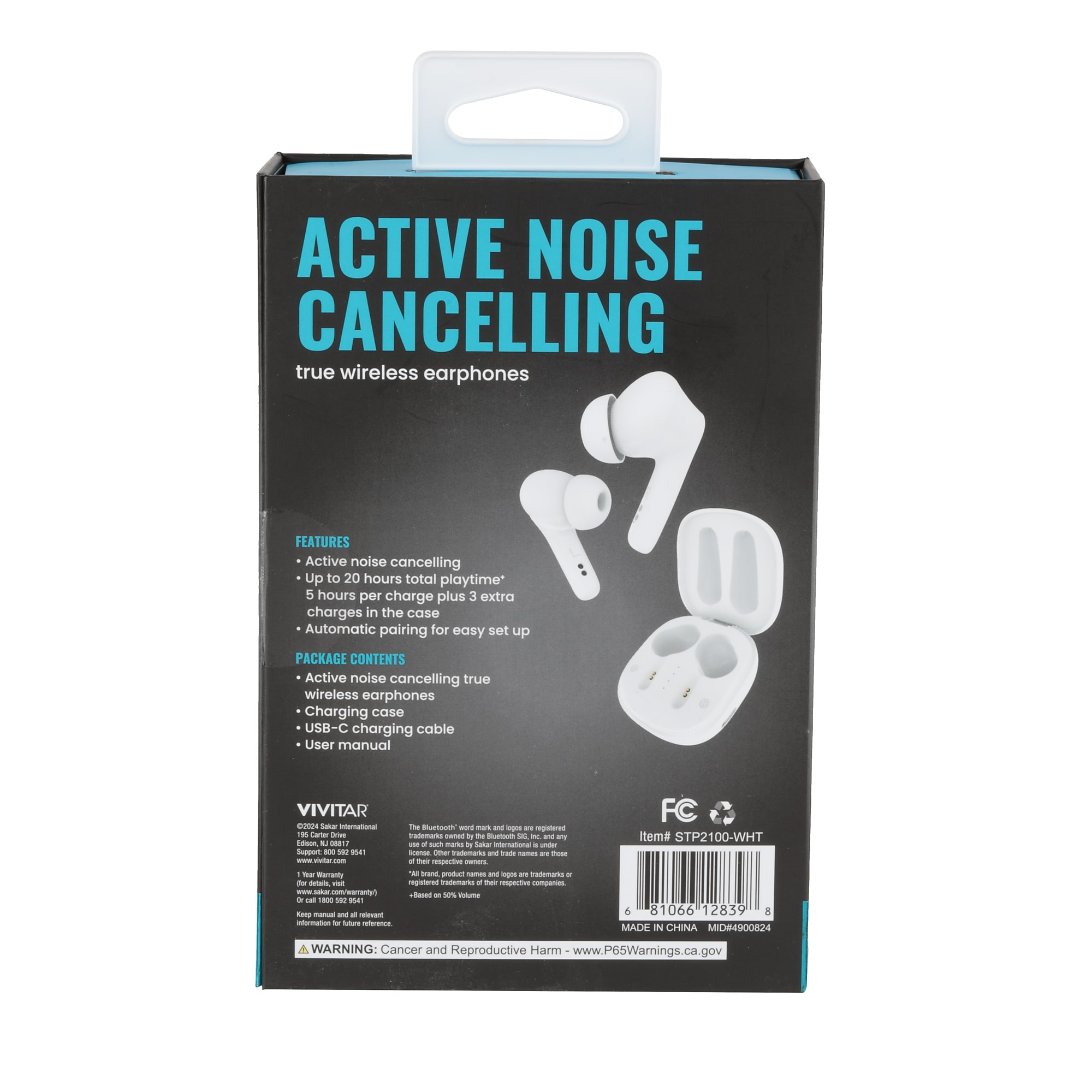 Vivitar Wireless Active Noise Canceling Earbuds, Bluetooth, White (STP2100-WHT-T35-12) Sansujyuku sansujyuku.com