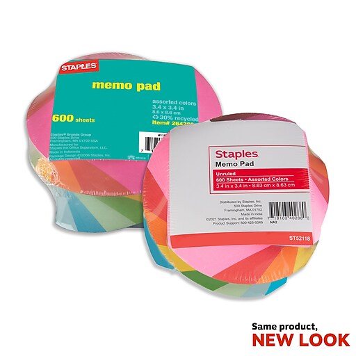 Staples® Twirl Memo Pad, 600 Sheets, Assorted (11504) Staples