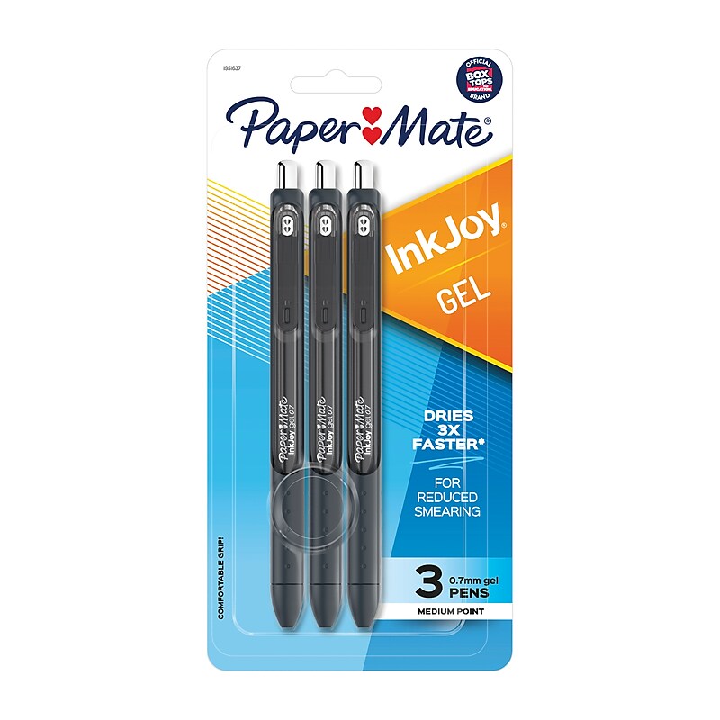 Paper Mate InkJoy Retractable Gel Pen, Medium Point, Black Ink, 3/Pack (1951637) image 1