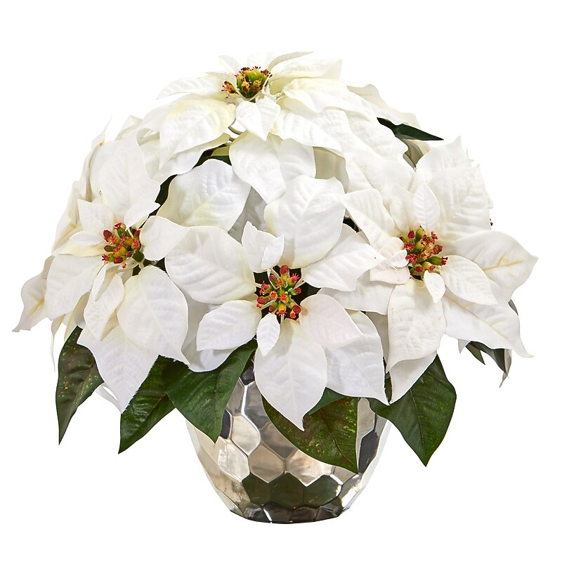 Nearly Natural Artificial Poinsettia Arrangement, 14" (A1244) image 1