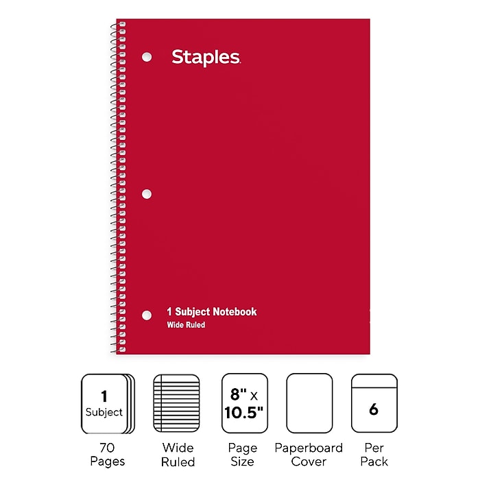 Staples 1-Subject Notebooks, 8 Staples 1-Subject Notebooks, 8