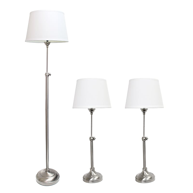 Lalia Home Perennial 58.5"/30" Brushed Nickel Three-Piece Floor/ Table Lamp Set with Tapered Shades (LHS-1005-BN) image 1