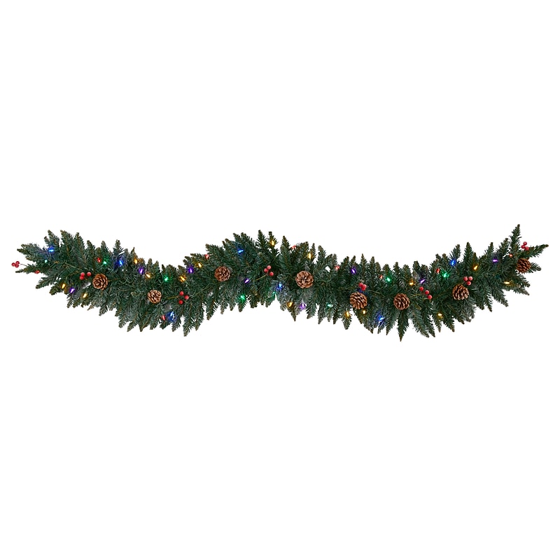 Nearly Natural Snow Dusted Artificial Christmas Garland, Berries and Pinecones, 6' (4463) image 1