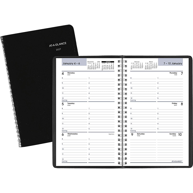 2027 AT-A-GLANCE DayMinder 5" x 8" Weekly Appointment Book, Faux Leather Cover, Black (G200-00-27) image 1