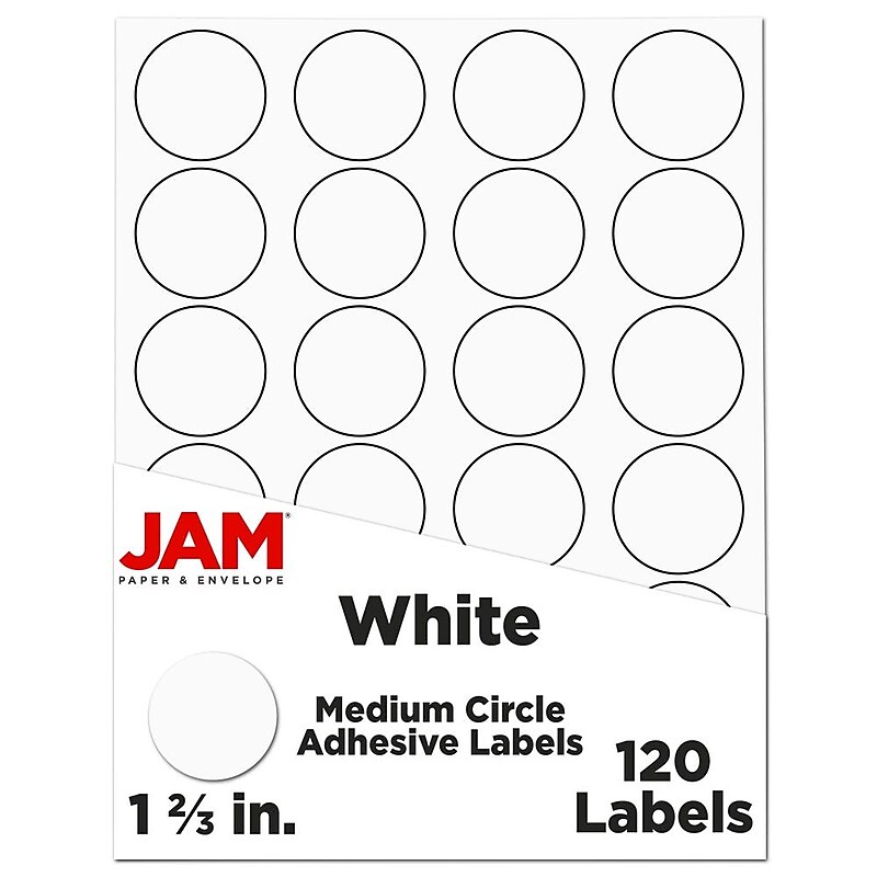 JAM Paper Circle Round Label Sticker Seals, 1.66" Dia., White, 120/Pack (3147612193) image 1