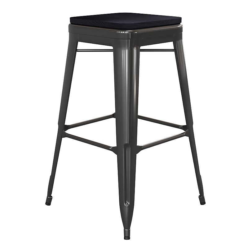 Flash Furniture Kai Indoor-Outdoor Backless Bar Height Stool, Black with Black Seat (CH3132030BKPL2B) image 1
