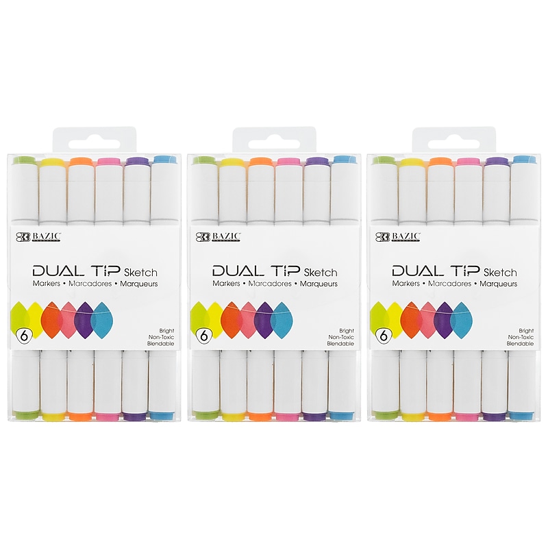 Bazic Alcohol-Based Marker, Twin Tip, Assorted Colors, 6/Pack, 3 Packs/Bundle (BAZ1230-3) image 1