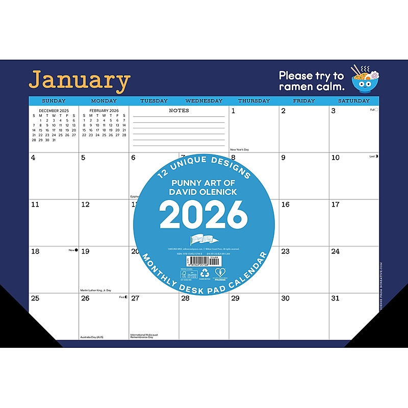 2026 Willow Creek Punny Art of David Olenick 17" x 12" Monthly Desk Pad Calendar (57148) image 1