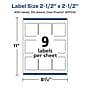 Avery Laser/Inkjet Square Multipurpose Labels, 2.5" x 2.5", Matte White, 450 Labels/Box (94104)~#|#~ED1A9F66-808E-45F4-A11C5334BA42EB9C_sc7