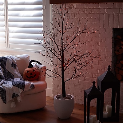 Pre-Lit Halloween Black Twig Artificial Tree
