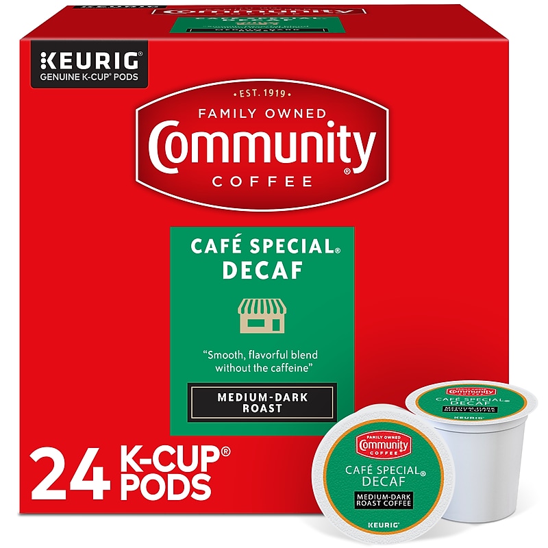 Community Coffee Cafe Special Decaf Coffee Keurig® K-Cup® Pods, Medium Dark Roast, 24/Box (5000374327) image 1