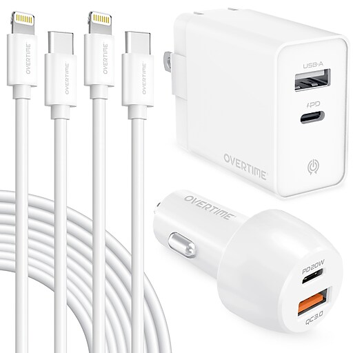 Delton Overtime USBC/USB Wall & Car Chargers with Two Apple MFi