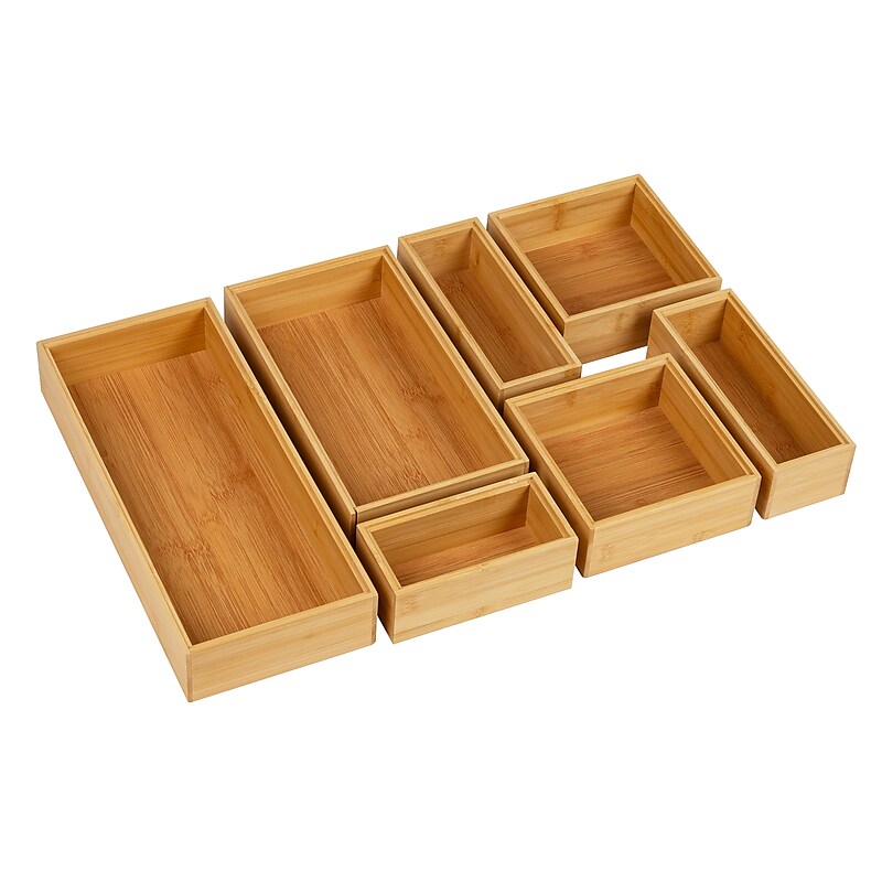 Mind Reader Bamboo Desk Organizer Set, Brown, 7 Pieces (SLIDORGBM7-BRN) image 1