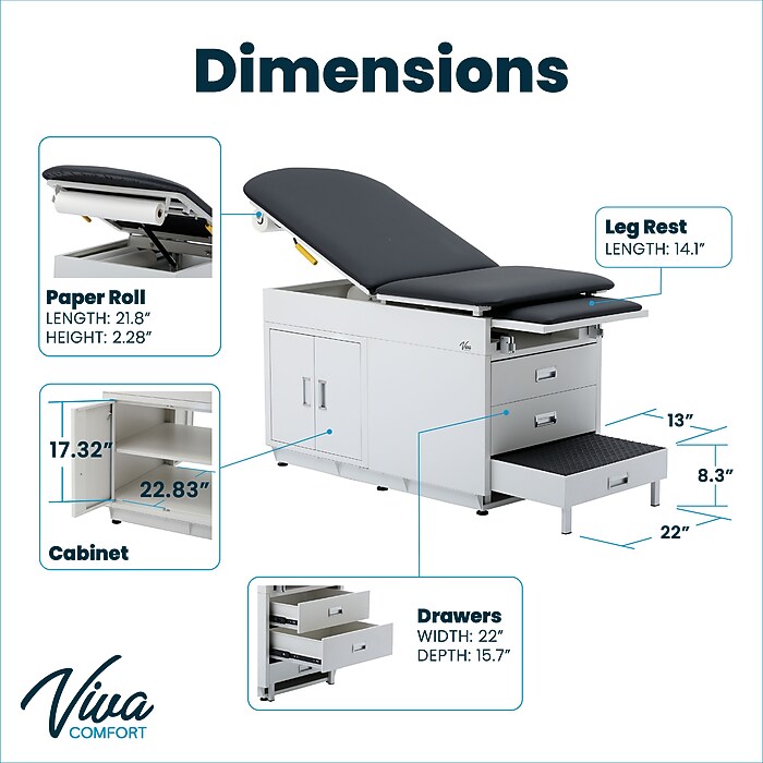 Viva Comfort Power Adjustable Exam Table with Step Stool & Storage