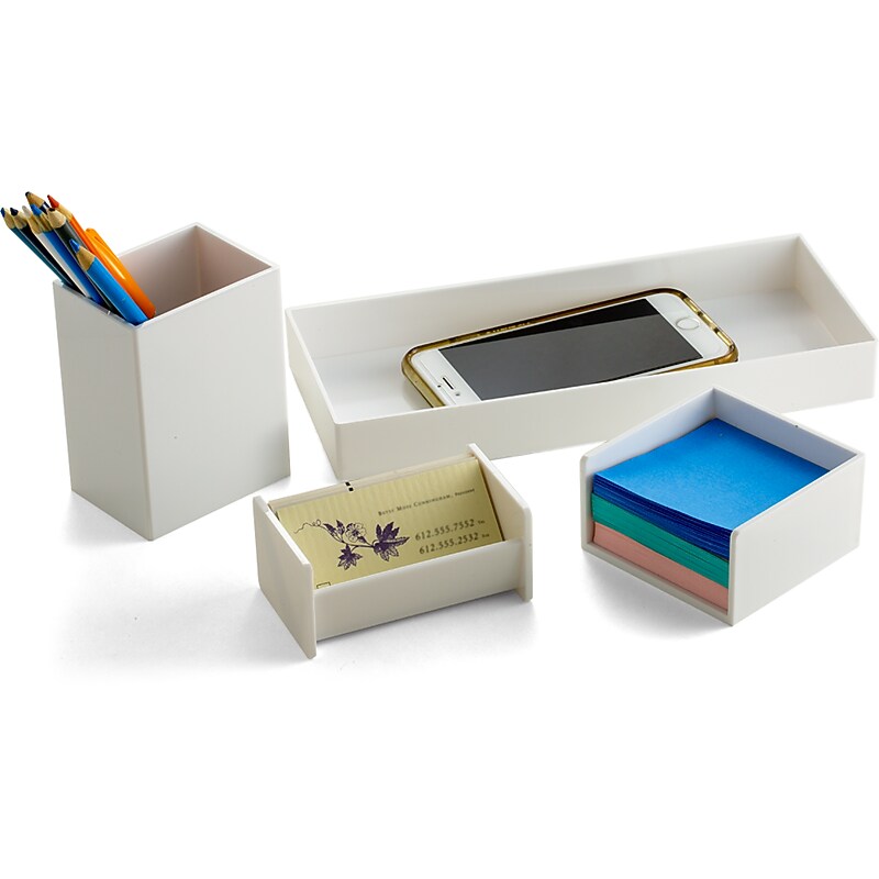 Officemate 4-Piece Desk Organizer Set, Plastic, White (21532W) image 1