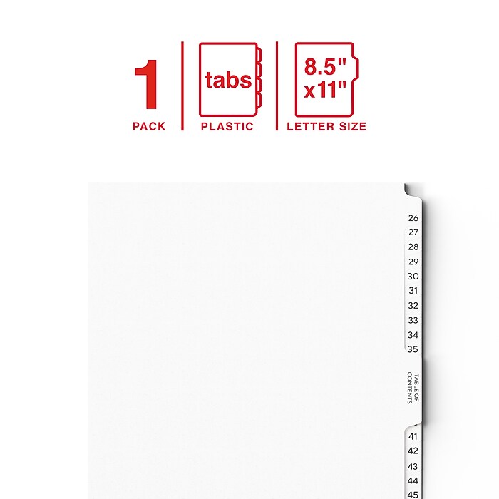 Staples Legal Numeric Exhibit Paper Dividers, 1-25 Tabs, White