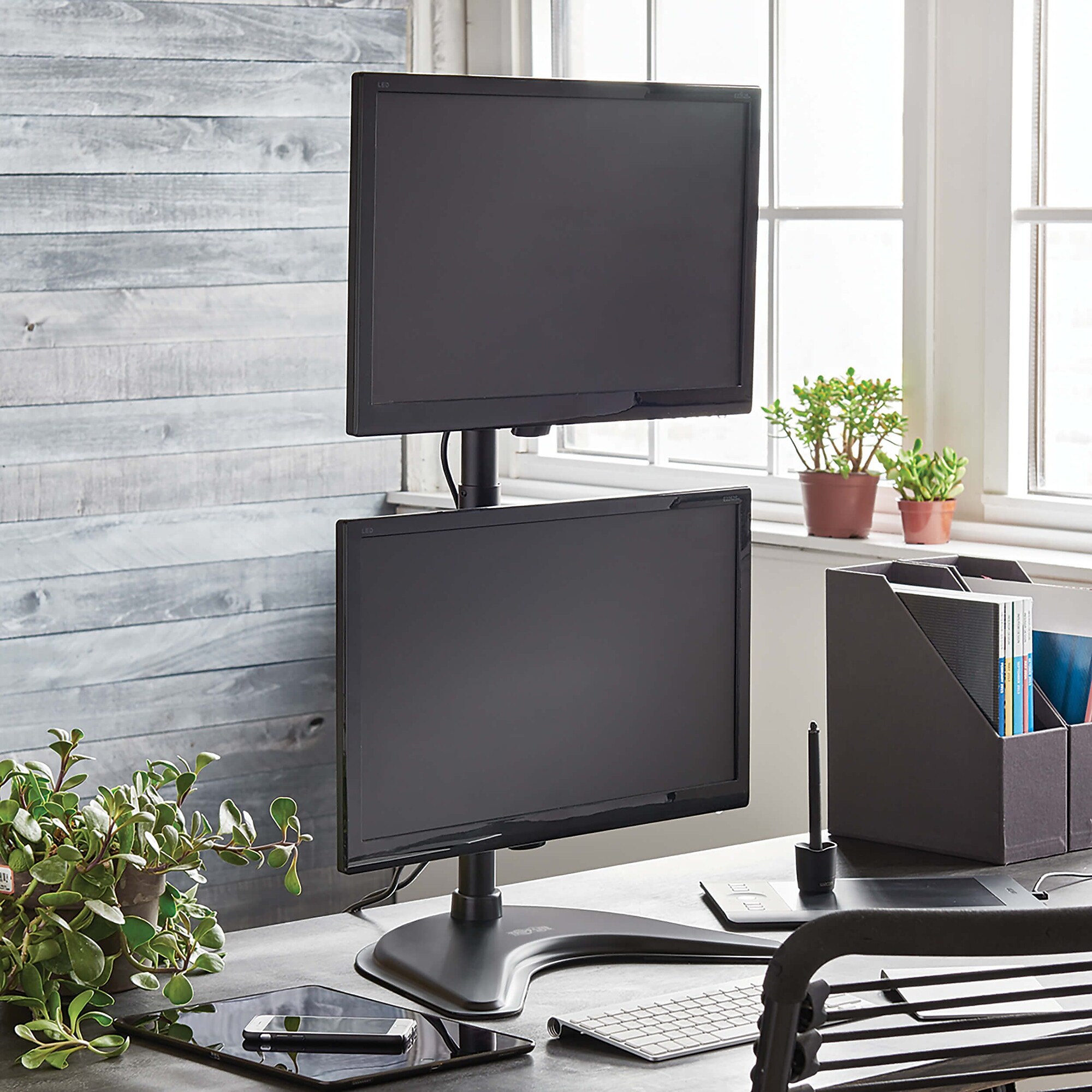 Tripp Lite Dual Vertical Flat-Screen Desk Stand/Clamp Mount, Up to 27″ (DDR1527SDC) Sansujyuku sansujyuku.com