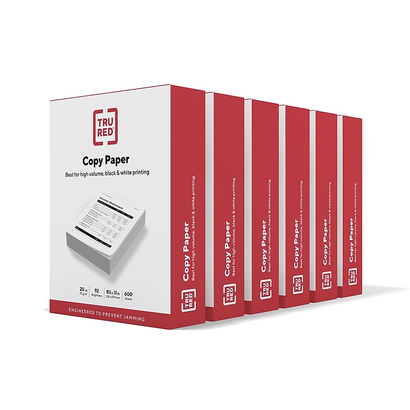 TRU RED™ 8.5" x 11" Copy Paper, 20 lbs., 92 Brightness, 600 Sheets/Ream, 6 Reams/Carton (TR62091) image 1