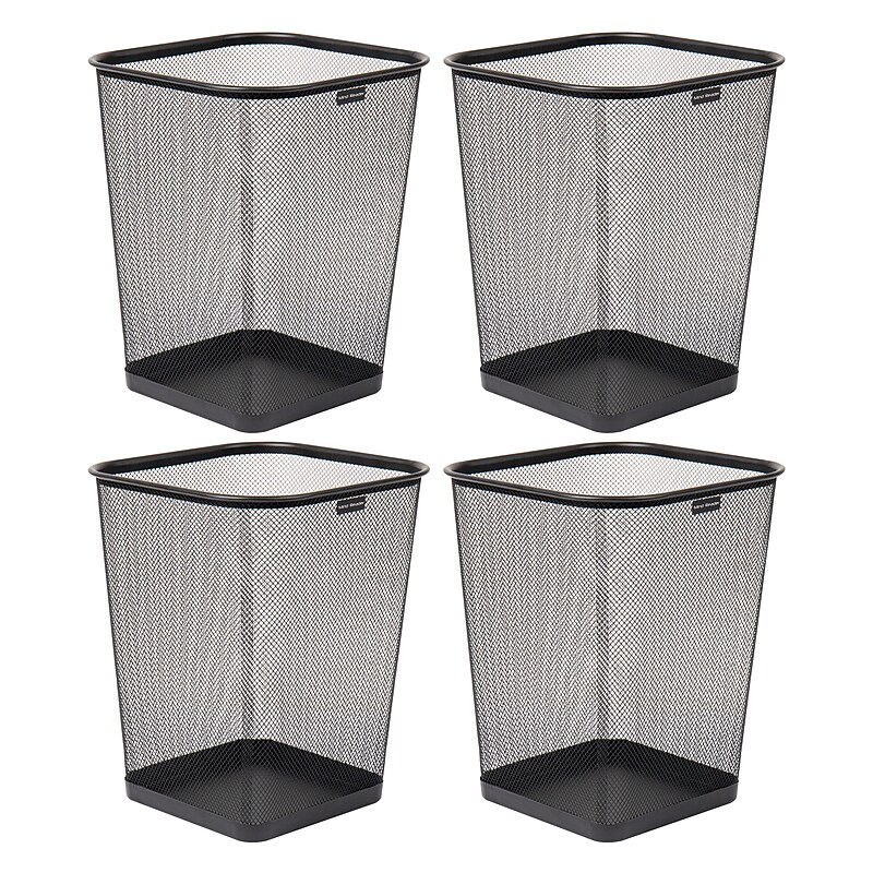 Mind Reader Metal Trash Can Without Lid, 5 Gallon, Black, 4/Pack (4SQUAGA-BLK) image 1