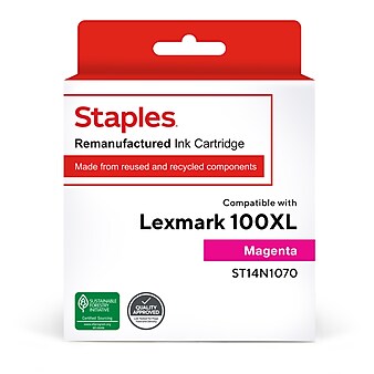 Staples Remanufactured Magenta High Yield Ink Cartridge Replacement for Lexmark 100XL (TR14N1070/ST14N1070)