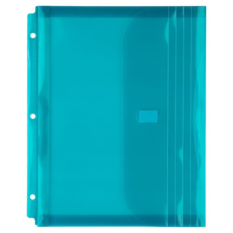 JAM Paper Plastic Binder Pocket, 3-Hole Punched, Teal Blue, 12/Pack (218VB1TE) image 1
