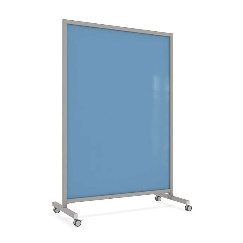 Ghent EZ Magnetic Glass Mobile Dry-Erase Whiteboard, Aluminum Frame, 75"H x 50"W, Denim (EZ1MA7550DM) image 1