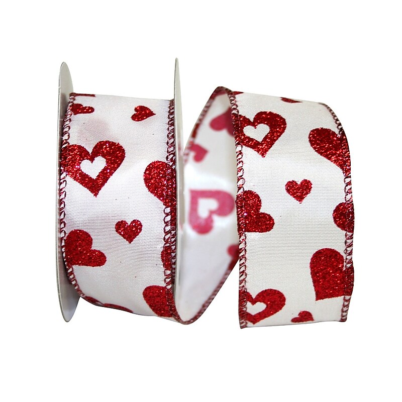 JAM PAPER Glitter Hearts Ribbon, Red/White (52640340712) image 1