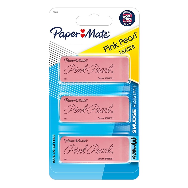 Paper Mate Pink Pearl Block Eraser, Pink, 3/Pack (70501SAN) image 1