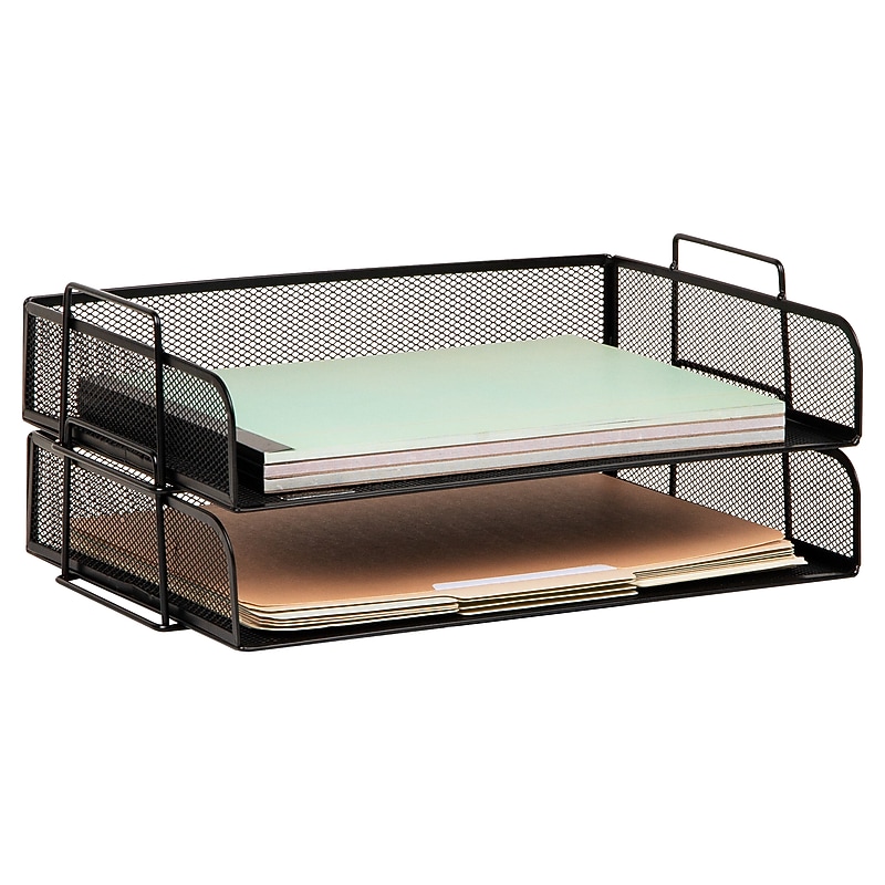 Mind Reader Metal Side Loading Stackable Letter Tray, Letter Size, Black, 2/Pack (DSTACK2-BLK) image 1