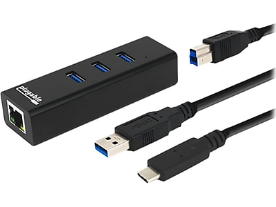 Plugable USB Hub with Ethernet, 3 port USB 3.0 Bus Powered Hub with Gigabit Ethernet Compatible with Windows, MacBook, Linux, Chrome OS, Includes USB C and USB 3.0 Cables