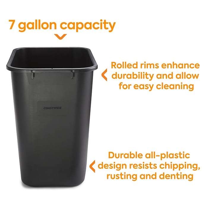 Coastwide Professional™ Indoor Trash Can Without Lid, Black Soft