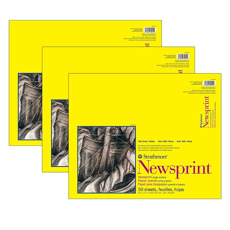 Strathmore 300 Series 14" x 17" Tape Bound Newsprint Sketch Pad, 50 Sheets/Pad, 3/Bundle (STTP3078141-3) image 1