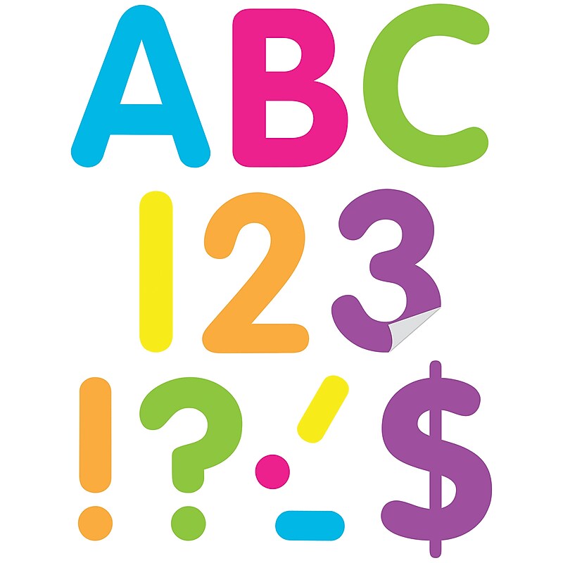 Teacher Created Resources Brights 4" Self-Adhesive Letters and Numbers, Multicolored, 108/Pack (TCR9651) image 1
