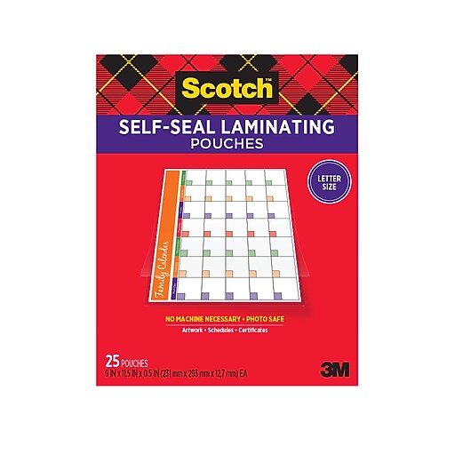 Scotch Self Sealing Laminating Pouches, Letter Size, 5 Mil, 25