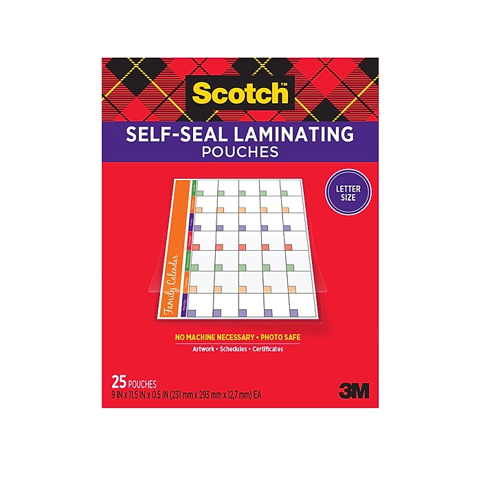 Scotch Self Sealing Laminating Pouches, Letter Size, 5 Mil, 25