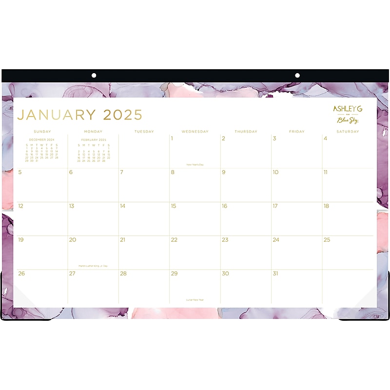 2025 Blue Sky Marble Purple 17" x 11" Monthly Desk Pad Calendar, Purple/Pink (152473) image 1