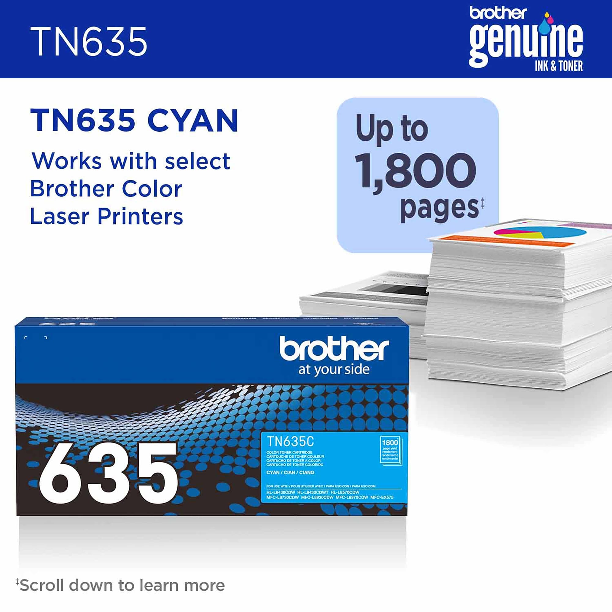 Brother TN635 Standard Yield Cyan Toner Cartridge, Prints Up to 1,800 Pages (TN635C) Sansujyuku sansujyuku.com