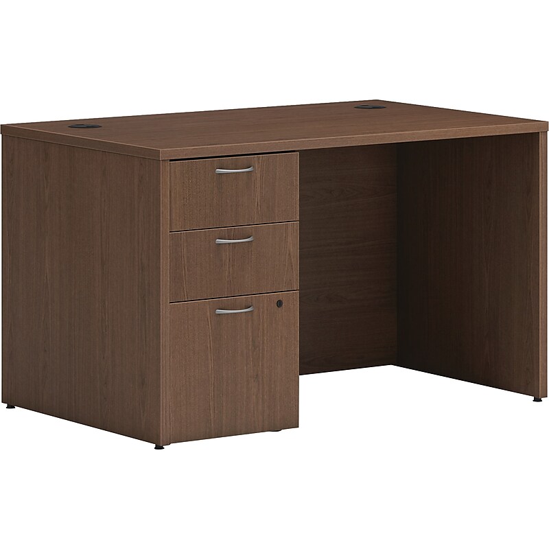 HON Mod 48"W Single-Pedestal Desk, Sepia Walnut (HLPLDS4830BBFSE1) image 1