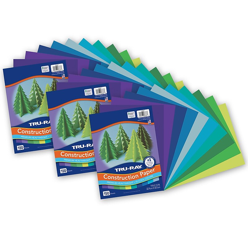 Tru-Ray 9" x 12" Construction Paper, Assorted Colors, 150 Sheets/Pack, 3 Packs/Bundle (PAC6687-3) image 1