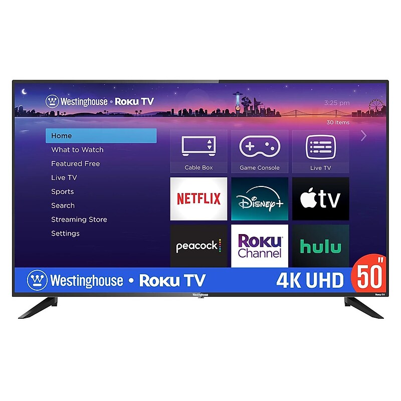 Westinghouse 50″ 4K Ultra HD Smart Roku TV, Black (WR50UX4210) image 1