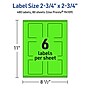 Avery Square Multipurpose Labels, 2.75" x 2.75", Neon Green, 480/Box (94109)~#|#~EE116E16-28DA-4A63-83C9C836ACD029D8_sc7