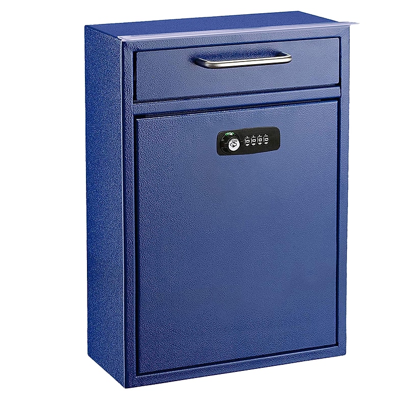 AdirOffice Steel Locking Wall Mounted Drop Box Interoffice Mailbox with Key and Combination Lock , Blue (631-04-BLU-KC-PKG) image 1