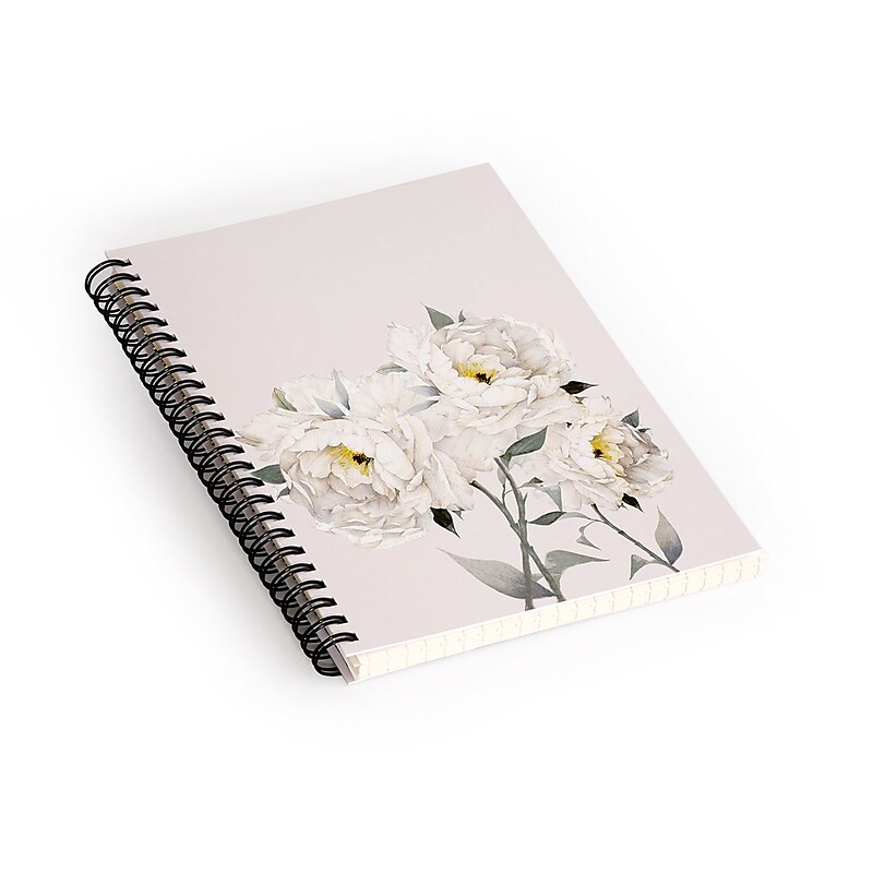DENY Designs White Peonies 1-Subject Professional Notebooks, 5.5" x 8.25", Dotted, 60 Sheets, Multicolor (81139-NOBS01) image 1