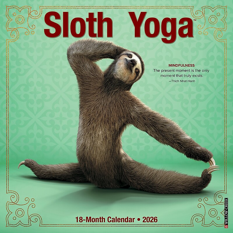 2026 Willow Creek Sloth Yoga 12" x 12" Monthly Wall Calendar (52839) image 1
