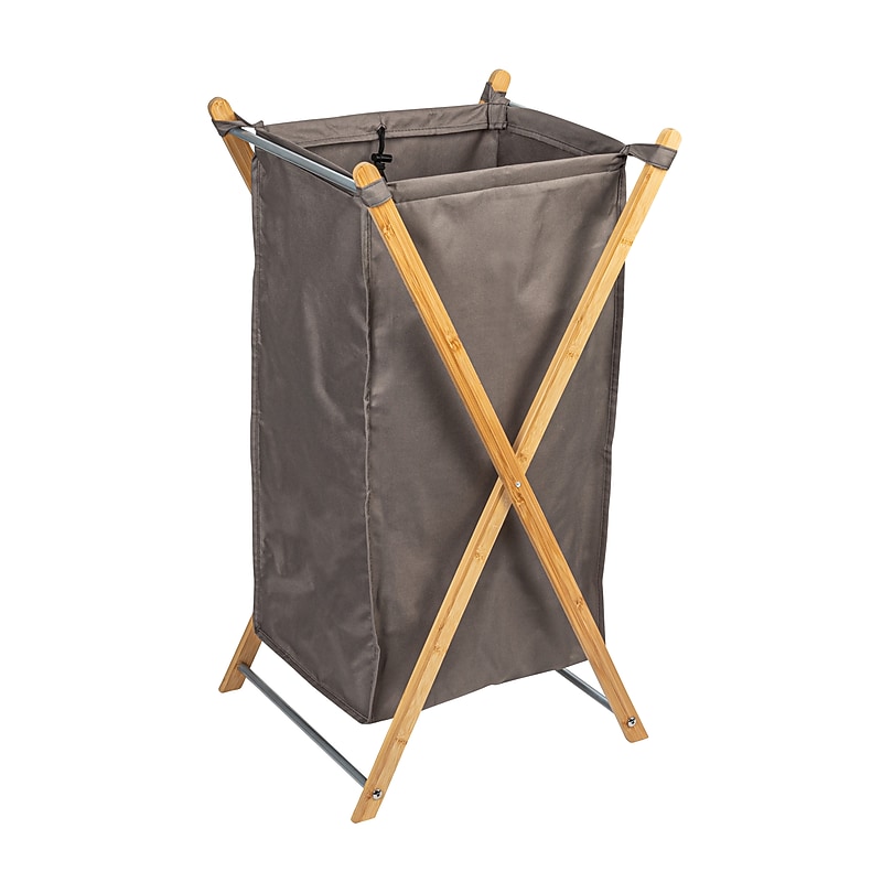 Household Essentials X-Frame Collapsible Hamper, Bamboo, Gray (HE1134) image 1