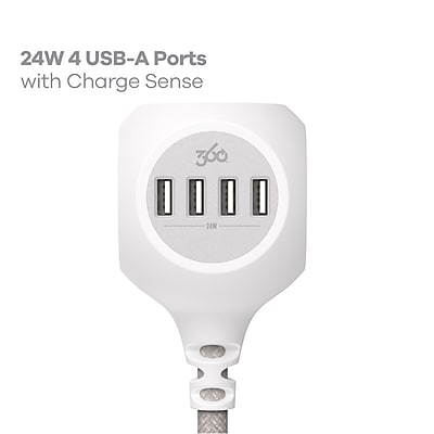 360 Electrical PowerBall 24W 3-Outlet 4-USB-A Port Braided Charging Hub, 6′, Luna Gray (3E0780-WLG6NA) Sansujyuku sansujyuku.com