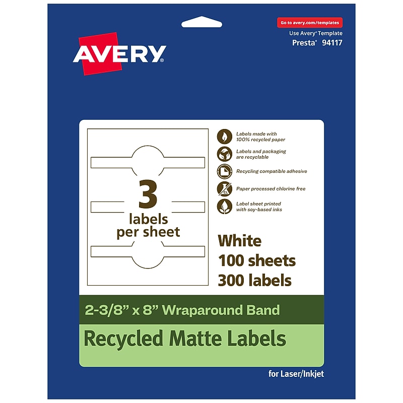 Avery EcoFriendly Laser/Inkjet Decorative Edge Multipurpose Labels, 2-3/8" x 8", White, 300/Box (94117) image 1