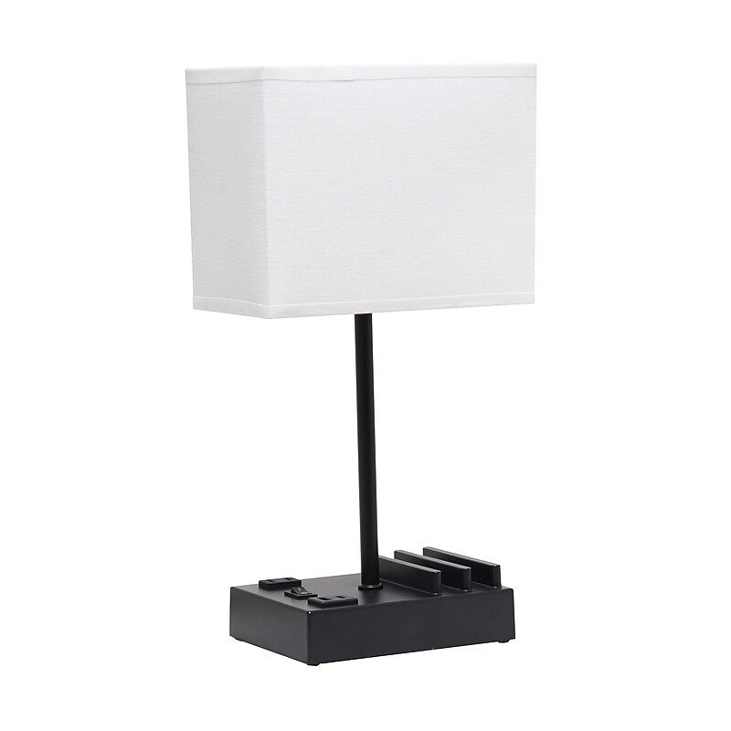 Simple Designs Rectangular Multi-Use 1 Light 15.3" LED Table Lamp with 2 USB Ports and Charging Outlet, Black/White (LT1110-WOB) image 1