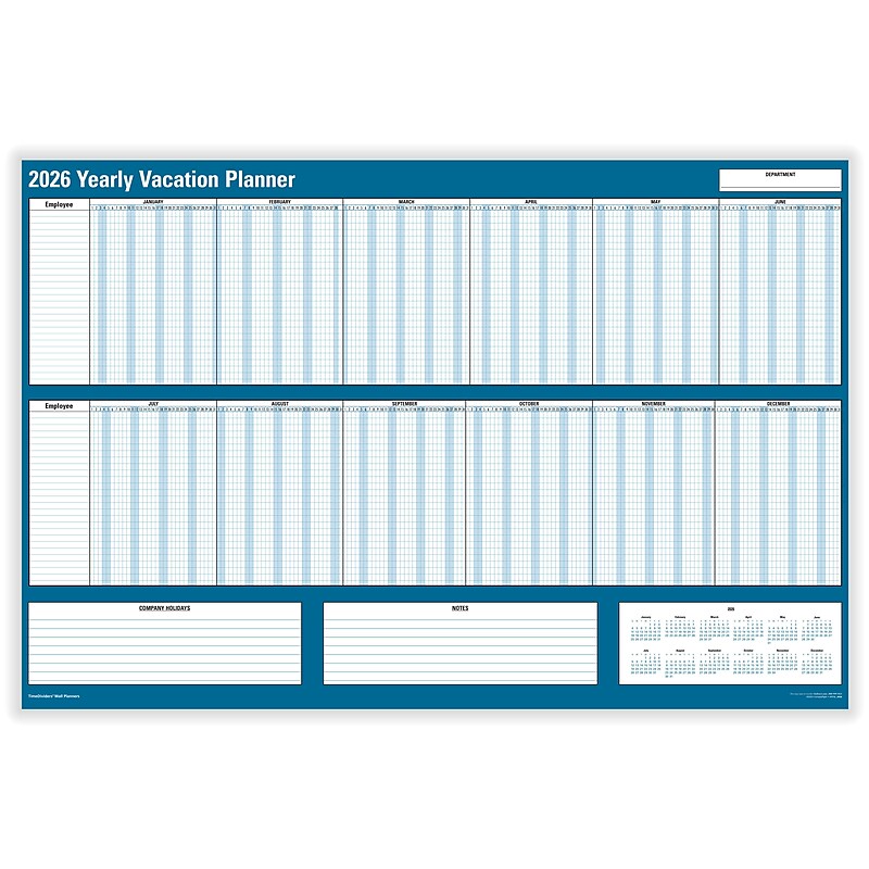 2026 ComplyRight 36" x 24" Yearly Dry Erase Wall Calendar, Vacation, Blue/White (J1712) image 1