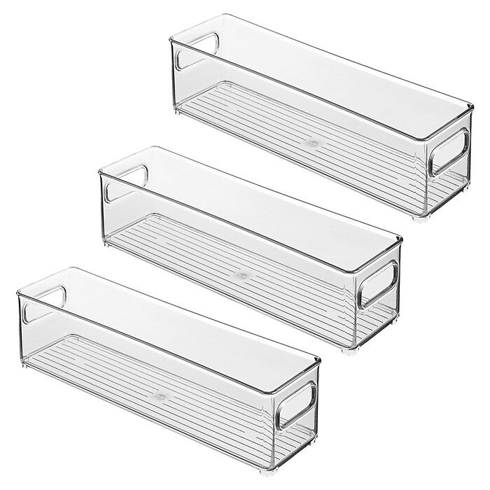iDESIGN Medium Stackable Plastic Storage Bin, Clear, 3/Pack